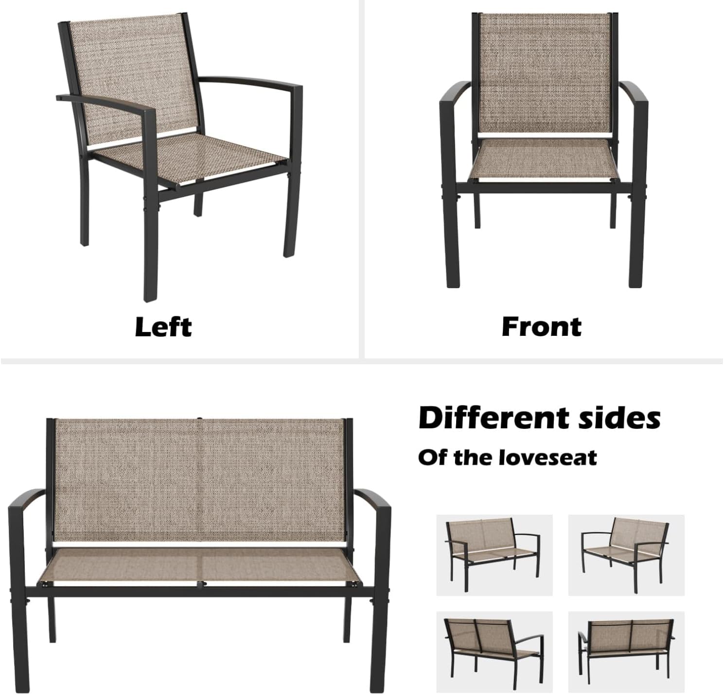 Greesum 4 Pieces Patio Furniture Set, Outdoor Conversation Sets for Patio, Lawn, Garden, Poolside with A Glass Coffee Table, Brown