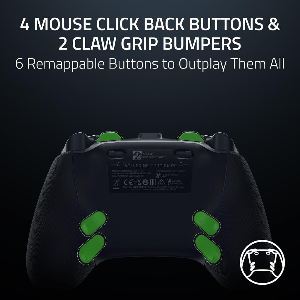 Razer Wolverine V3 Pro 8K PC Wireless Gaming Controller: 8000 Hz Polling Rate - TMR Thumbsticks with Swappable Caps - Up to 36 Hr Battery - 6 Remappable Buttons - Fast Triggers - Carrying Case - Black
