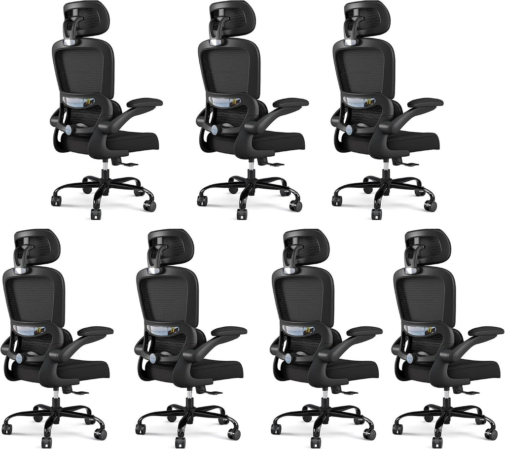 TRALT Office Chair Ergonomic Desk Chair, 330 LBS Home Mesh Office Desk Chairs with Wheels, Comfortable Gaming Chairs Black, Pack of 7