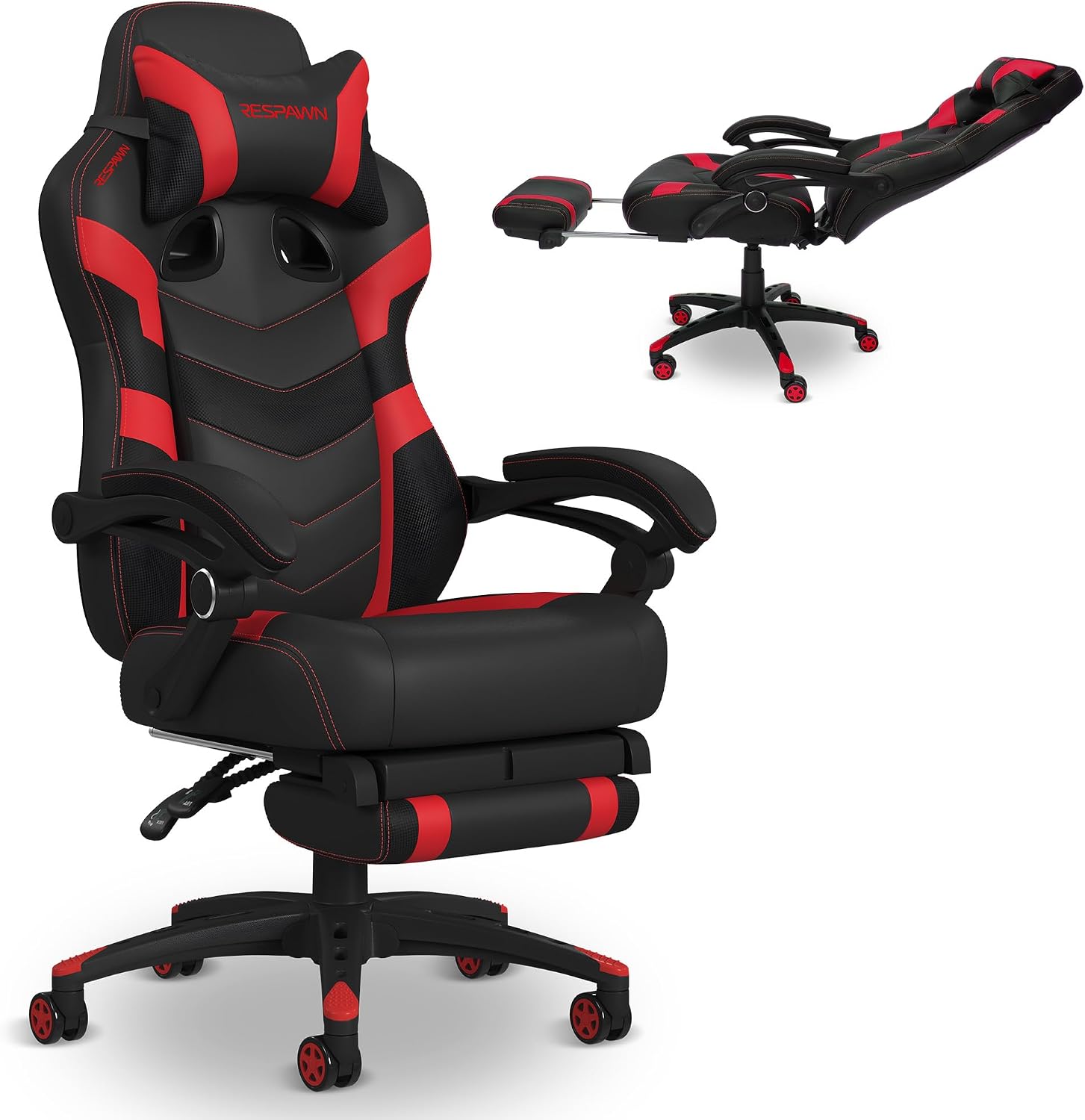 Respawn 110 Pro Ergonomic Gaming Chair with Footrest for Adults - Comfortable Office Gaming Recliner with Lumbar Support and Headrest, Racing Style Video Game Chairs for Computer Gamer - Red
