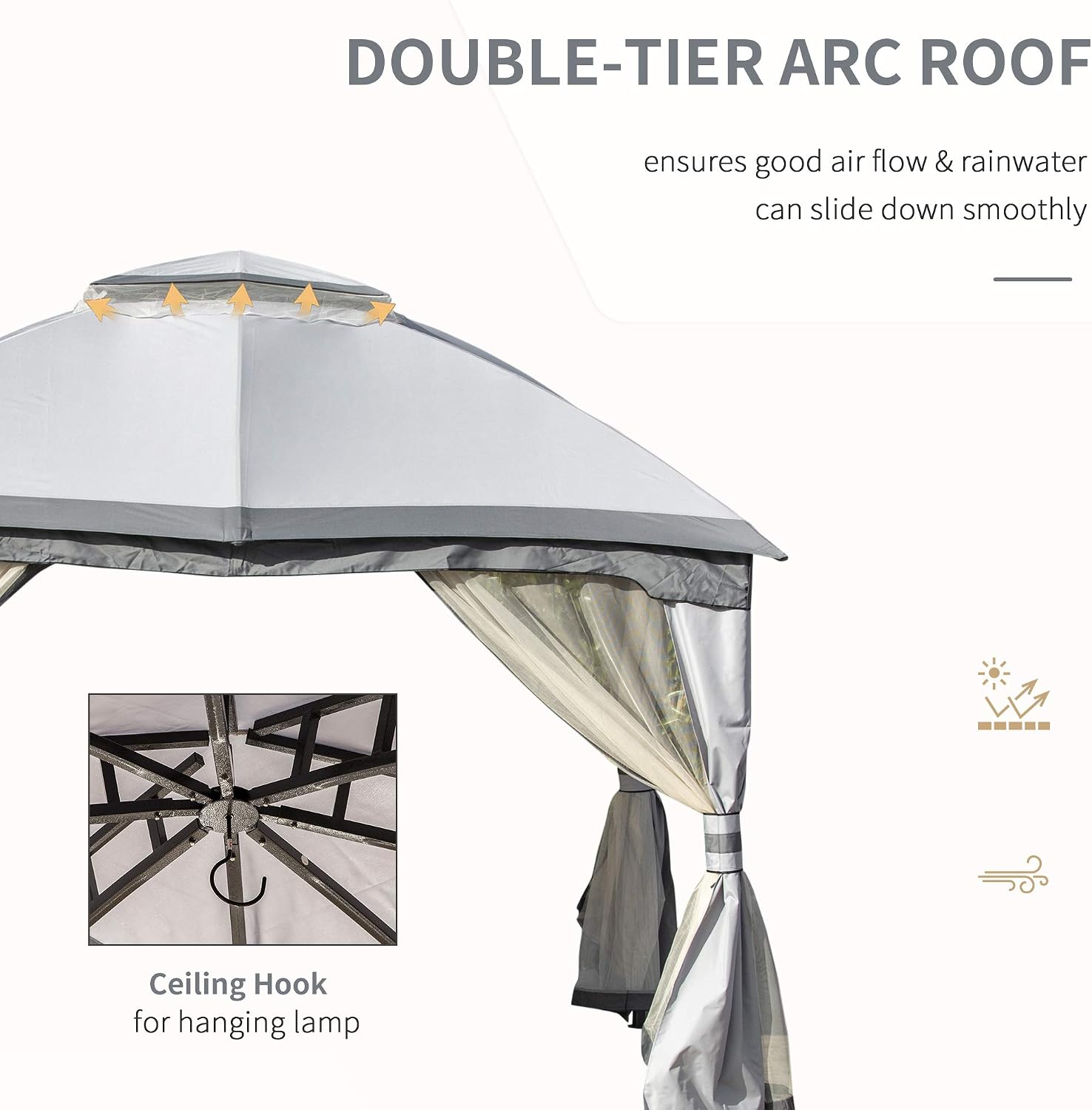 Outsunny 10' x 12' Outdoor Gazebo, Patio Gazebo Canopy Shelter w/Double Vented Roof, Zippered Mesh Sidewalls, Solid Steel Frame, Grey