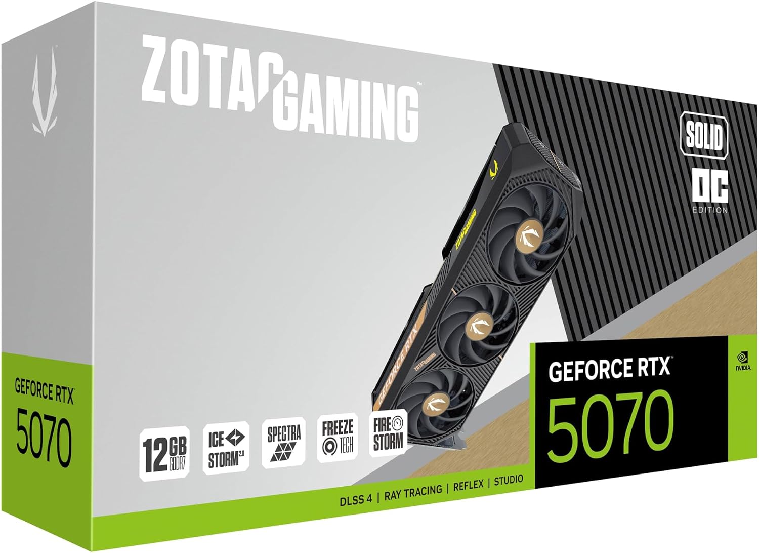 ZOTAC Gaming GeForce RTX 5070 Solid OC DLSS 4 12GB GDDR7 192-bit 28 Gbps PCIE 5.0 Gaming Graphics Card, IceStorm 2.0 Cooling, Spectra RGB Lighting, ZT-B50700J-10P