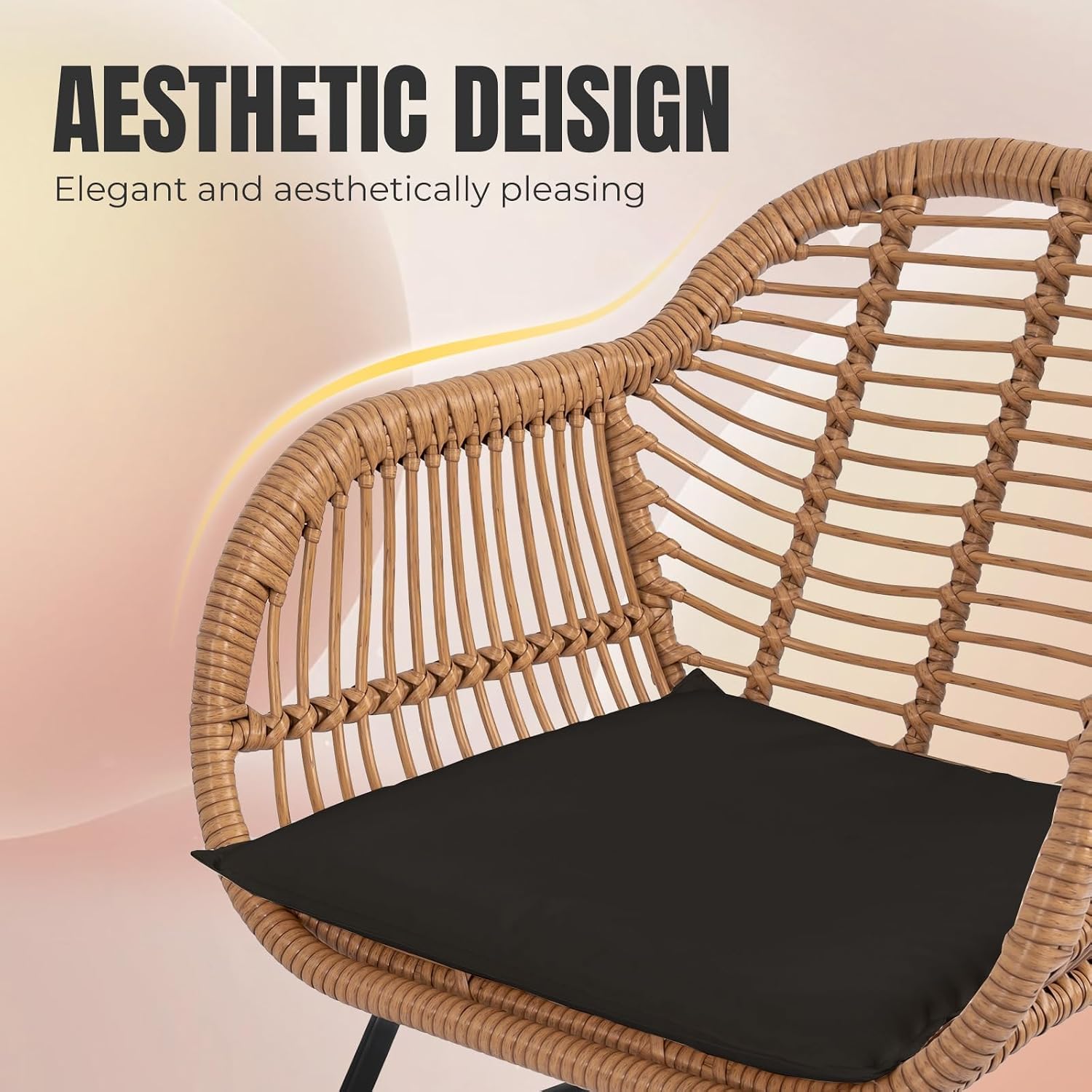 3 Piece Outdoor Wicker Furniture Bistro Set, Rattan Chairs Conversation Sets Wicker Patio Furniture for Balcony Poolside Backyard, Black