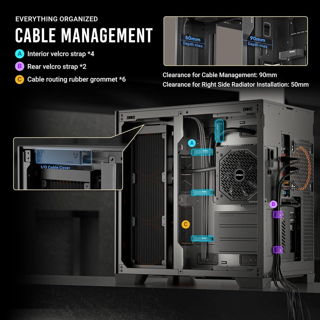 Antec C8 ARGB, 2X TQR 160mm & 1x TQ 140mm ARGB PWM Fans Included,Dual-Chamber Layout, Type-C, 360mm Radiator Support, Seamless TG Front & Side Panels, RTX 40 Compatible, Full-Tower E-ATX PC Case