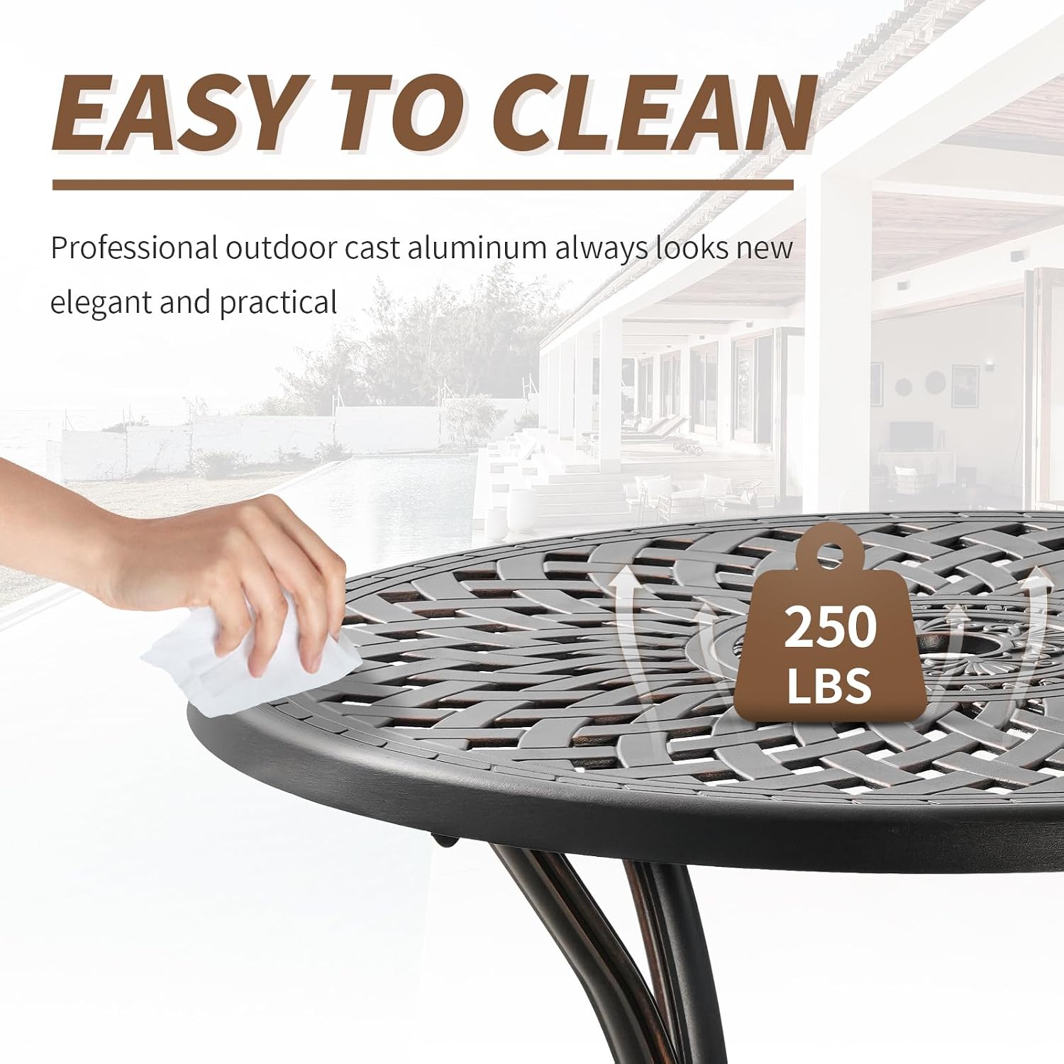 Cast Aluminum Patio Dining Set, Outdoor Bistro Set, 31.5' Round Outdoor Dining Table with Umbrella Hole, 2 Bistro Chairs for Yard Porch Garden Balcony