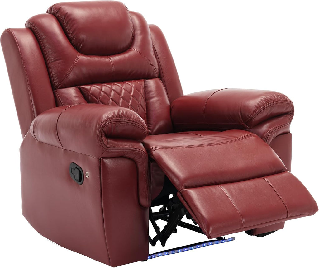 Merax Home Theater Seating Manual Recliner Chair with LED Light Strip for Living Room,Bedroom, Wind Red