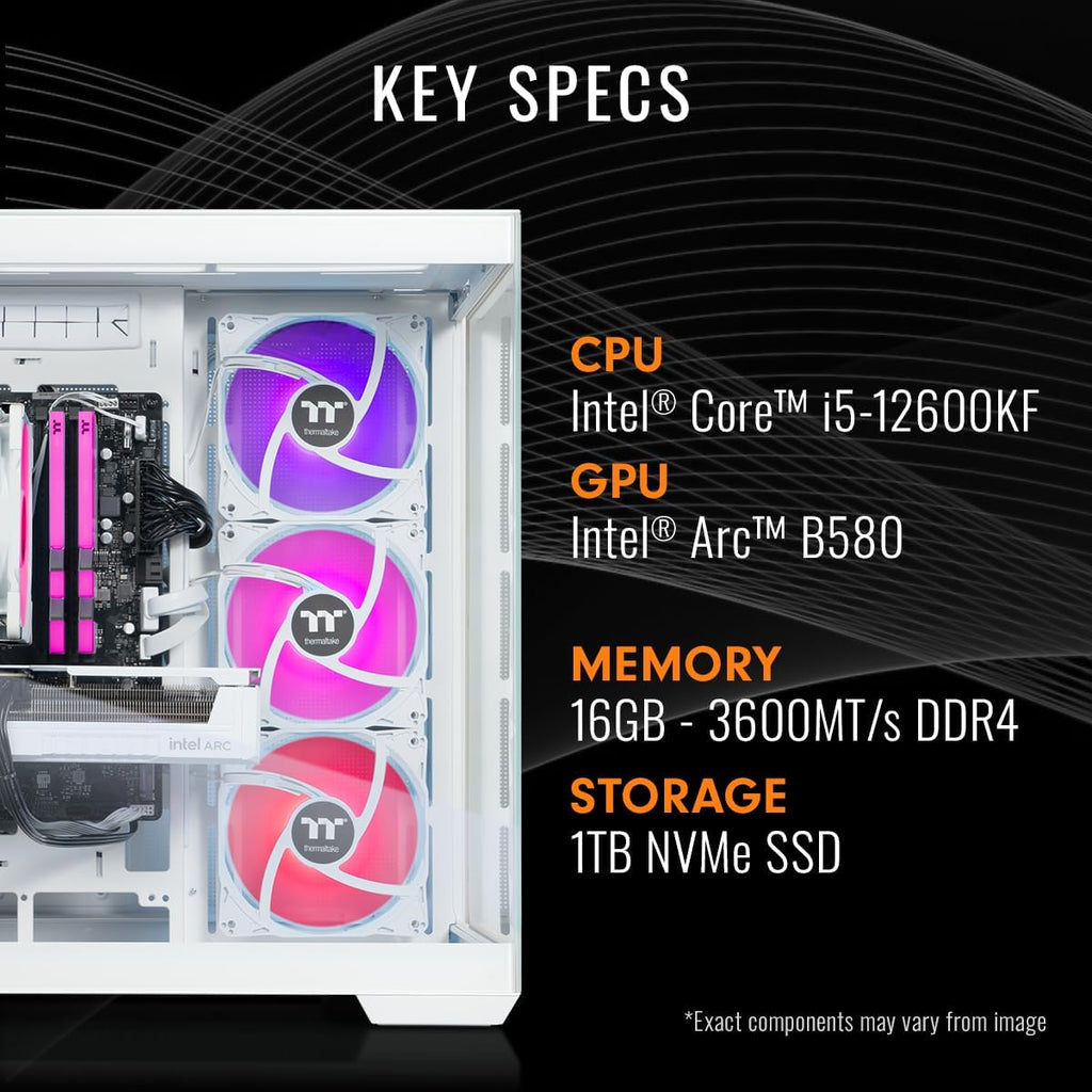 Thermaltake LCGS View i1258S-380 Gaming Desktop (Intel® Core™ i5-12600KF, ToughRam 16GB DDR4 3600Mhz RGB Memory, Intel® Arc™ B580, 1TB NVMe M.2, WiFi, Windows 11) V38S-B760-B58-LCS