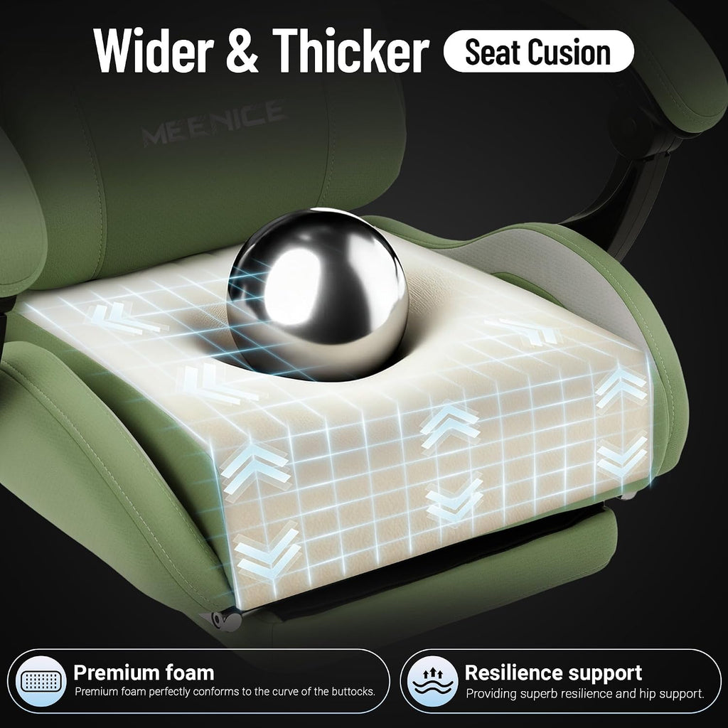 Big and Tall Gaming Chair Fabric with Pocket Spring Cushion, High Back Heavy Duty Gaming Chairs for Adults with Massage Lumbar, Ergonomic Computer Chair with Footrest 400LBS Fabric Green