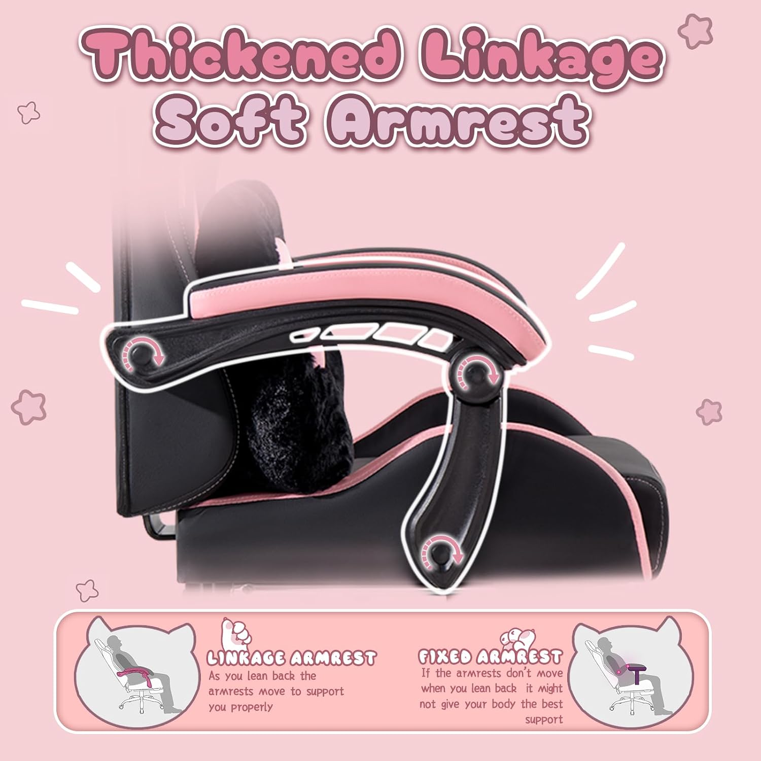 PUKAMI Gaming Chair with Cat Ears,Cute Computer Chair for Girl with Footrest,Ergonomic Gamer Chair, Kawaii Gaming Chair, Game Chair (Light Black)