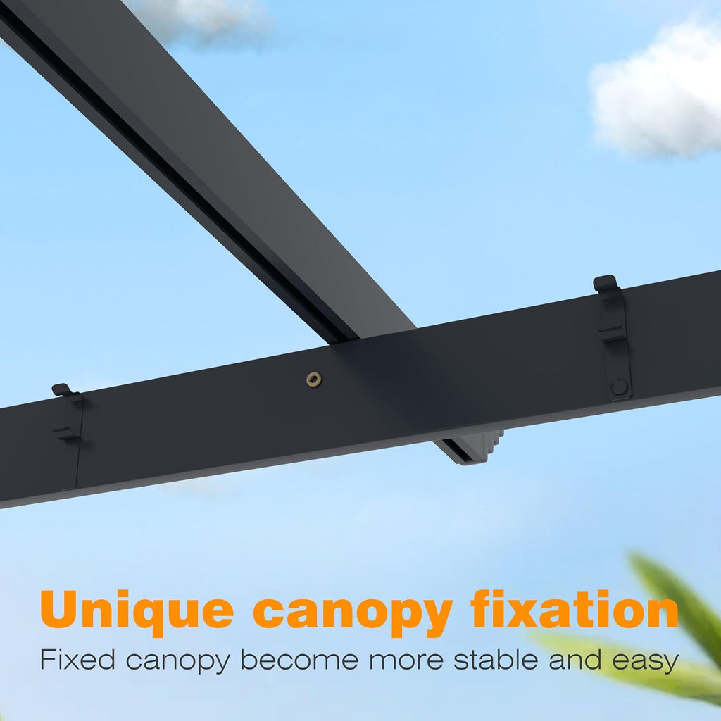 VEIKOU 13x10ft Pergola, Aluminum Pergola w/Thicker Post & Upgraded Retractable Canopy, Metal Gazebos Heavy-Duty Outdoor Shelter for Porch Yard, Gray