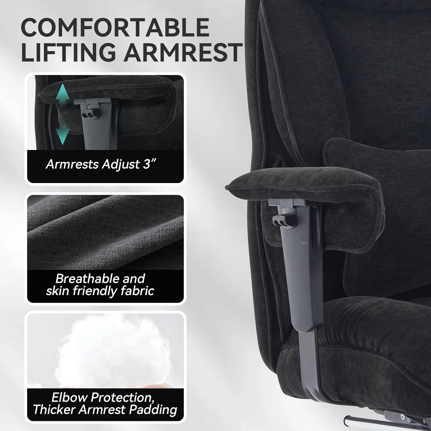 Efomao Executive Office Chair, Soft-Cushioned Computer Chair with Foot Rest, Fabric Home Office Desk Chairs, Big and Tall Office Chairs, Black