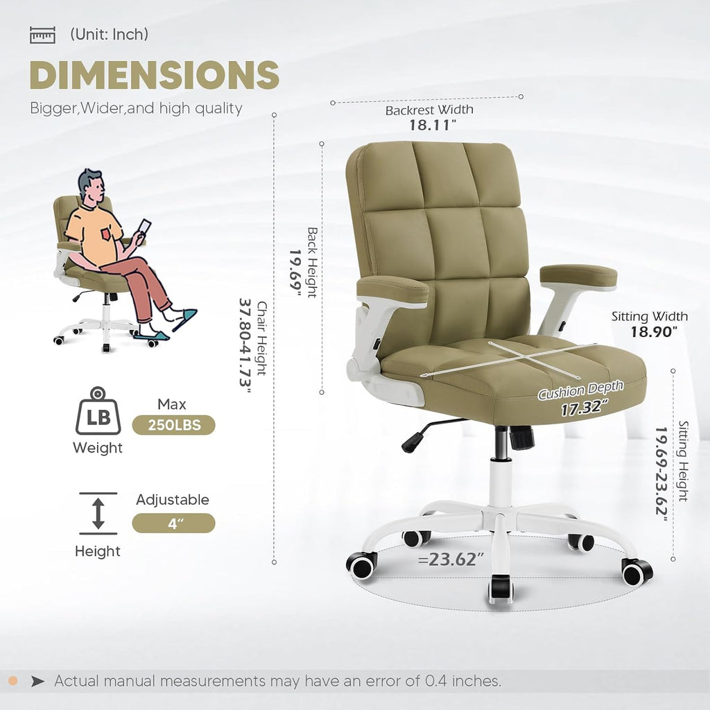 SEATZONE Home Office Chair Ergonomic Desk Executive Chair Computer Task Chair, Rolling Swivel Chair with Arms,Green