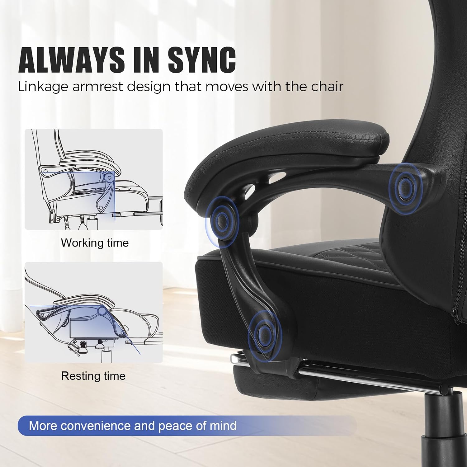 GTPLAYER Big and Tall Gaming Chair with Footrest, Ergonomic Office Desk Chair with 4.4in Thick Cushion and Wide Wingless Seat, Comfortable Leather Computer Chair, Predator Series, Satin Black