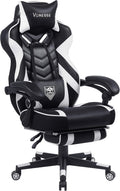 Vonesse Gaming Chair, Big and Tall Gaming Chair with Footrest and Massage, Gaming Chairs for Adults with Lumbar Support, Ergonomic High Back Computer Chair with Pocket Spring Cushion (White/Black)