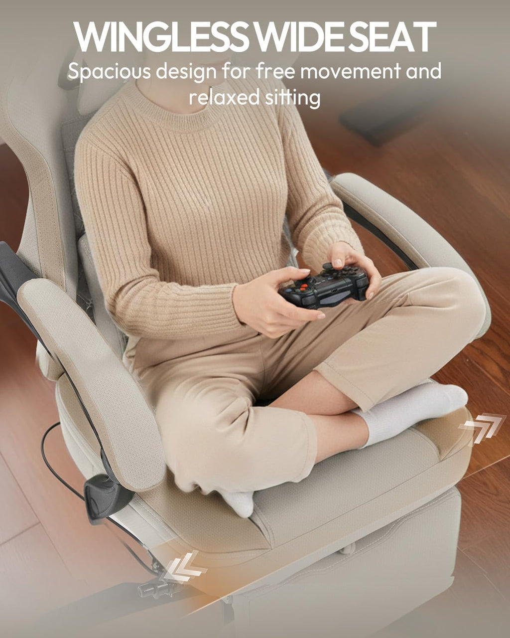 Dowinx Gaming Chair Breathable Fabric Game Chair with Gel Pad and Storage Bag, Comfortable Gamer Chair with Pocket Spring Cushion, Ergonomic Computer Chair with Footrest, Beige and Brown
