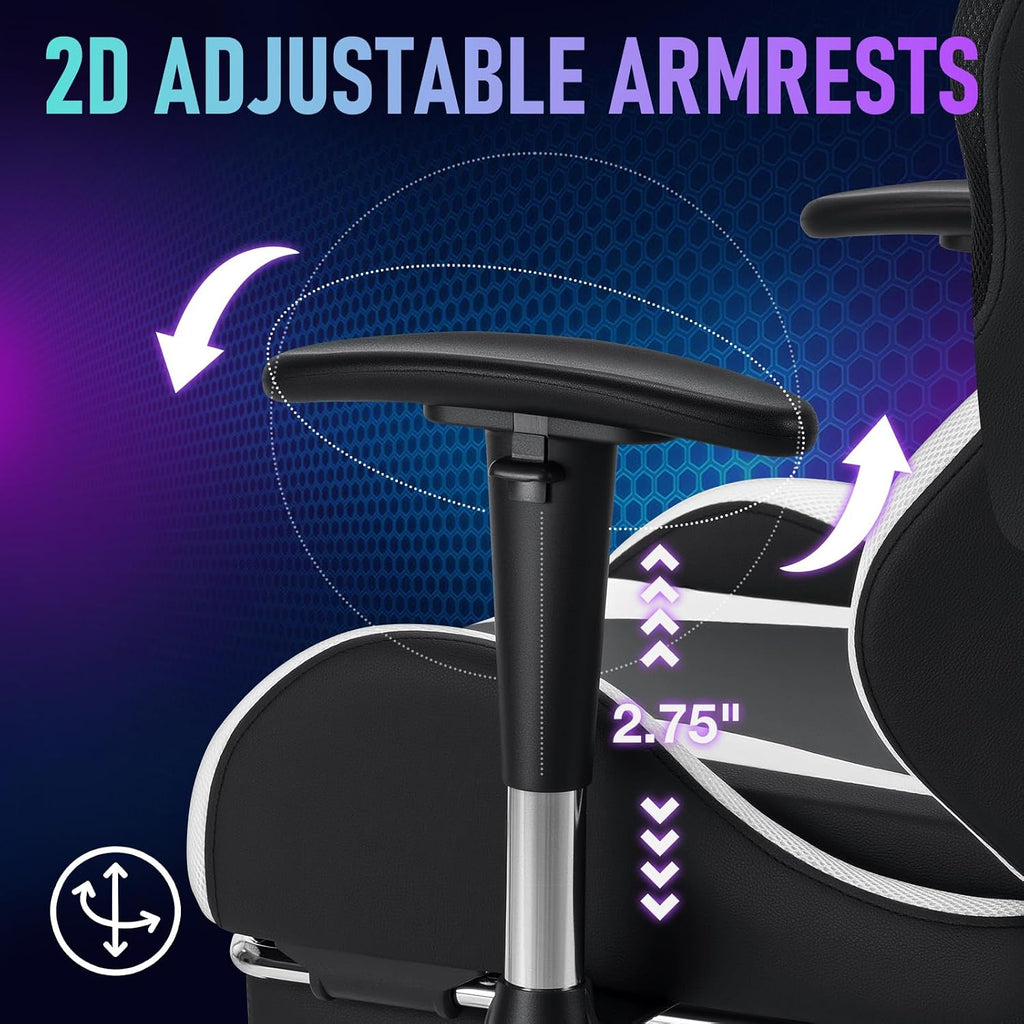HOFFREE RGB LED Gaming Chair for Kids Reclining Gaming Chairs for Teens 8-15 Computer Chair with RGB Lights Kids PC Game Chair with Footrest and Lumbar Support Video Game Chairs White and Black