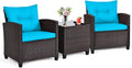 ORALNER 3 Pieces Patio Furniture Set, Outdoor Wicker Conversation Set Rattan Chairs with Cushions, Glass Coffee Table, Bistro Set for Front Porch Balcony Garden Deck Poolside (Turquoise)