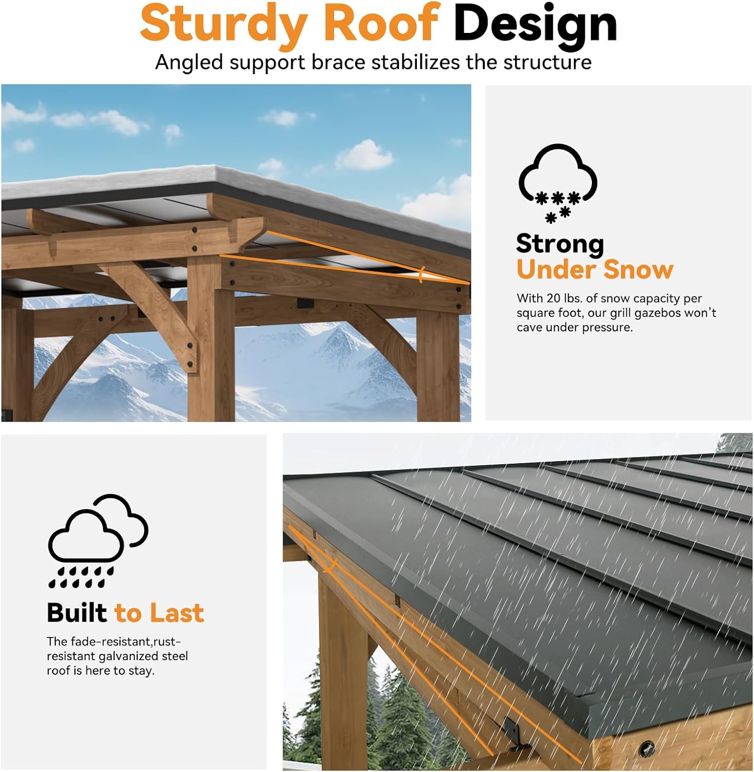 Modern Shade Grill Gazebo 6' X 8', Cedar Wood Gazebo with Shelves and Paper Towel Holder, Outdoor Bar with Galvanized Steel Roof, USB and USB-C Charging Ports, Outdoor Patio Bars for Backyard