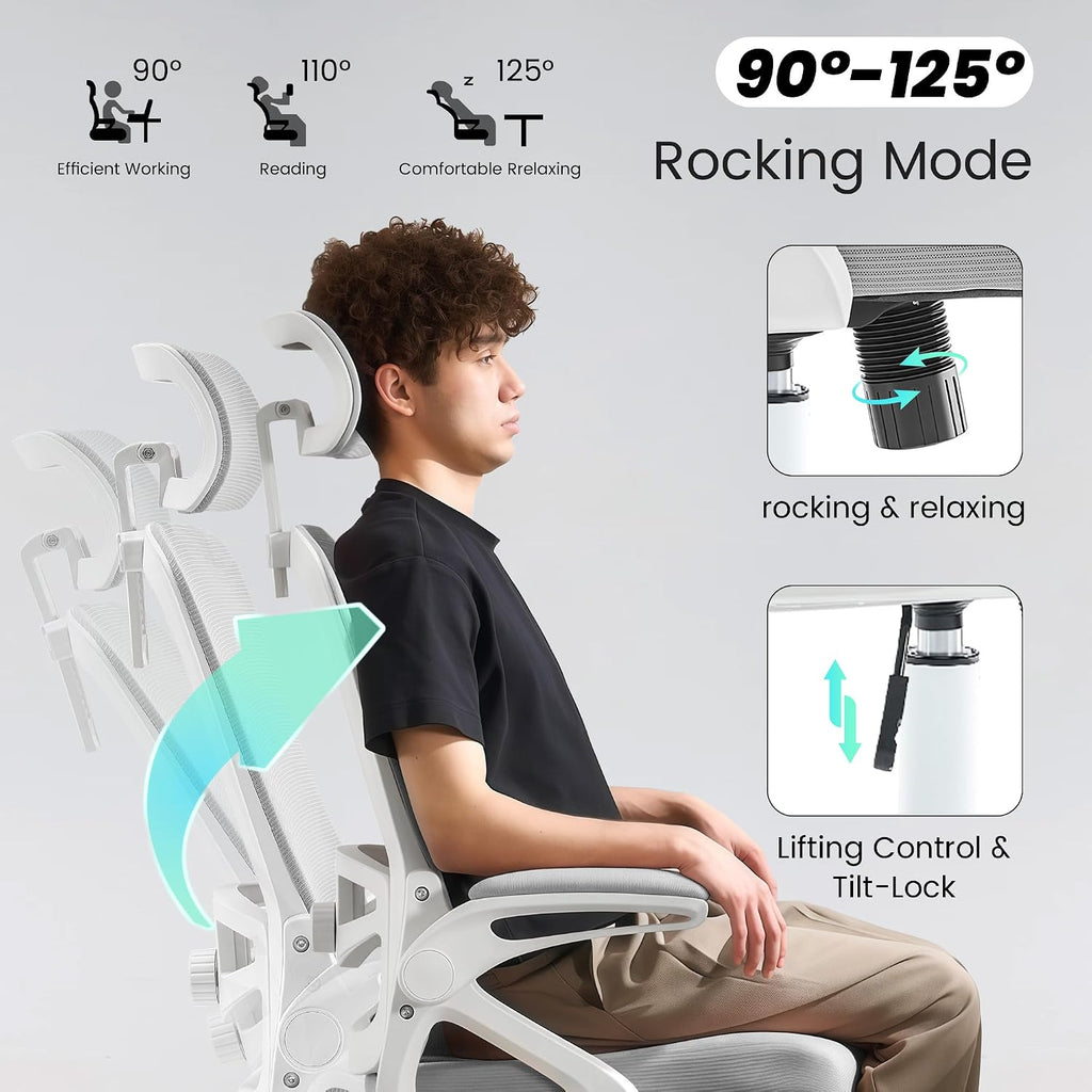 Fizzin Ergonomic Office Chair, 400 LBS Desk Chair with Adjustable Lumbar Support, High Back Breathable Mesh Computer Chair Rolling Work Swivel Task Chairs, Comfy Home Office Desk Chair (Gray)