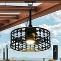 ZHENYANGL 18.9' Outdoor Ceiling Fan with Light and Remote LED Black Industrial Caged Ceiling Fan Light Fixture with Hook IP 54 Waterproof Plug in Fan Lights for Patios, Porch, Pergola, Canopy, Gazebo