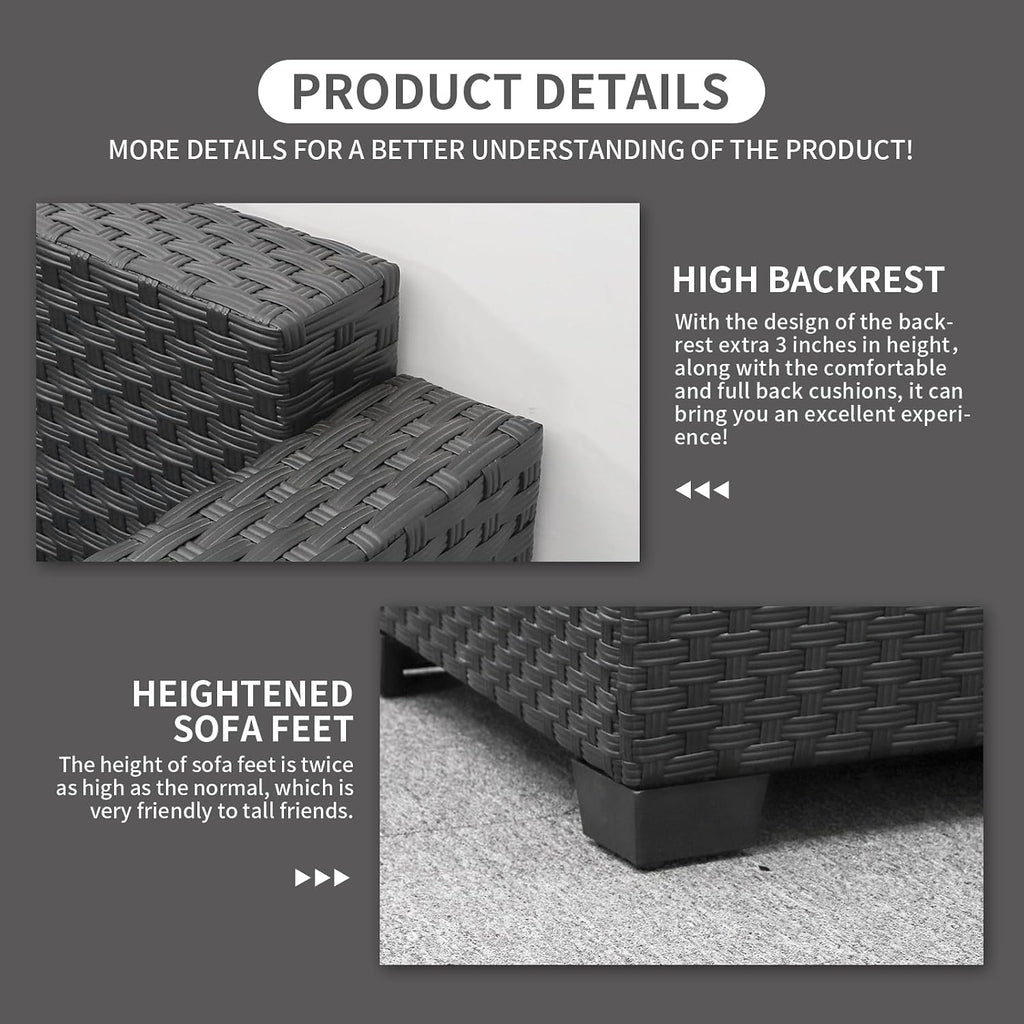 Rattaner Patio Furniture Set 6 Pieces Couch Outdoor Chairs Coffee Table Peacock Blue Anti-Slip Cushions and Waterproof Covers