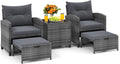 KOTEK 5 Pieces Patio Furniture Set with Ottomans, Wicker Patio Conversation Set with Coffee Table & Cushions, PE Rattan Outdoor Lounge Chairs for Backyard, Porch, Poolside (Mix Grey- Grey)