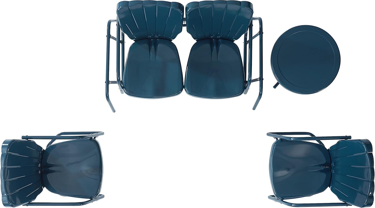 Crosley Furniture Ridgeland 4-Piece Retro Metal Outdoor Loveseat Glider Patio Furniture Set for Porch, Deck, Navy Gloss