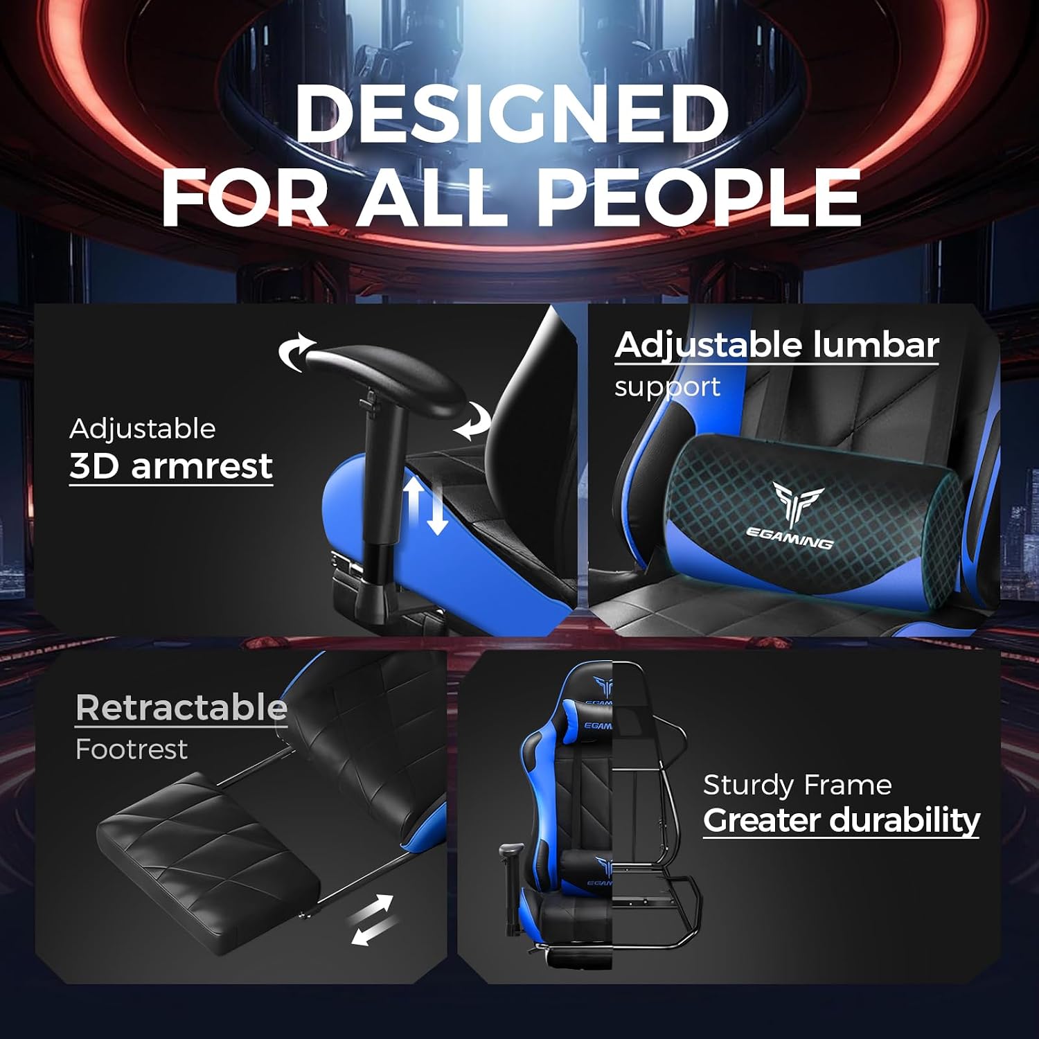 Gaming Chair, Big and Tall Video Game Chair with High Back PU Leather, Home Office Ergonomic Computer Chair with Footrest, Adjustable Height, 360° Swivel Wheels for Adults and Teens