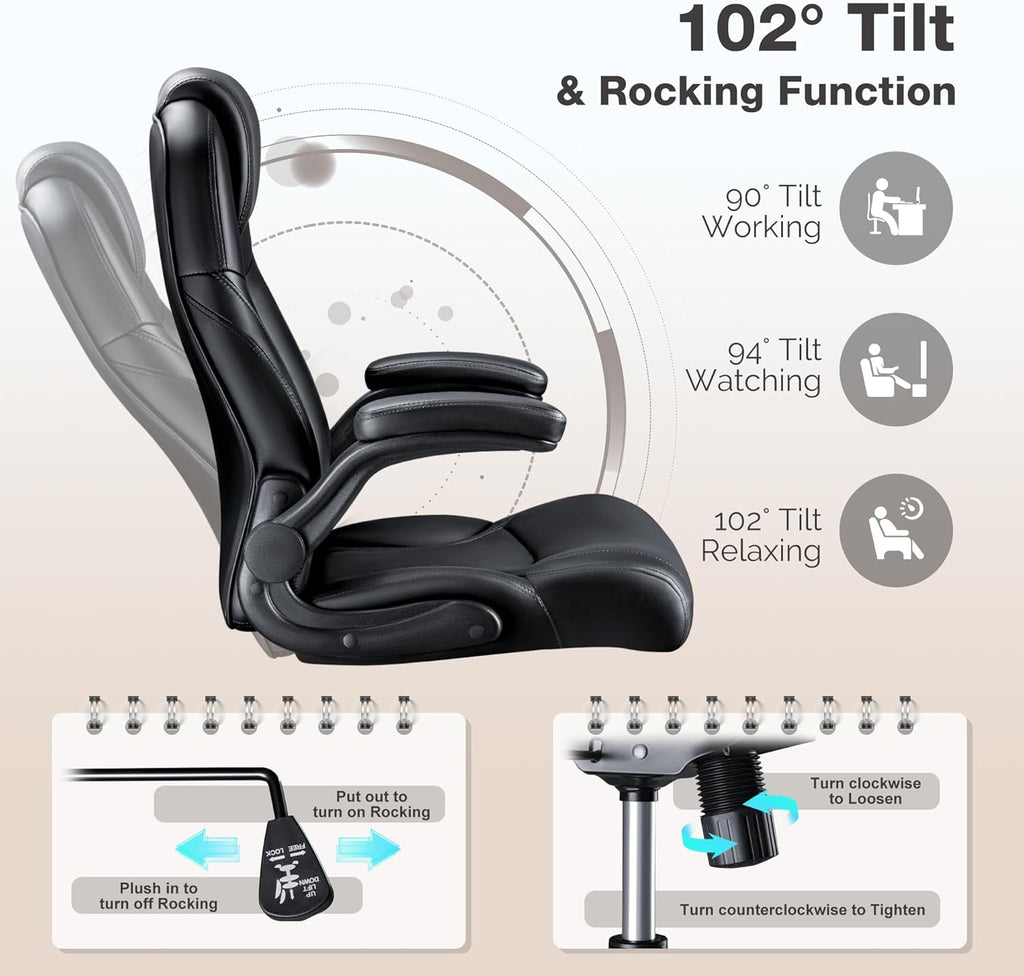Furmax Big and Tall Office Chair 500lbs, Heavy Duty Office Chairs, Ergonomic High Back Desk Chair, Adjustable Flip Up Armrest Executive Chair Made of PU Leather, Computer Chair for Gaming Desk (Black)