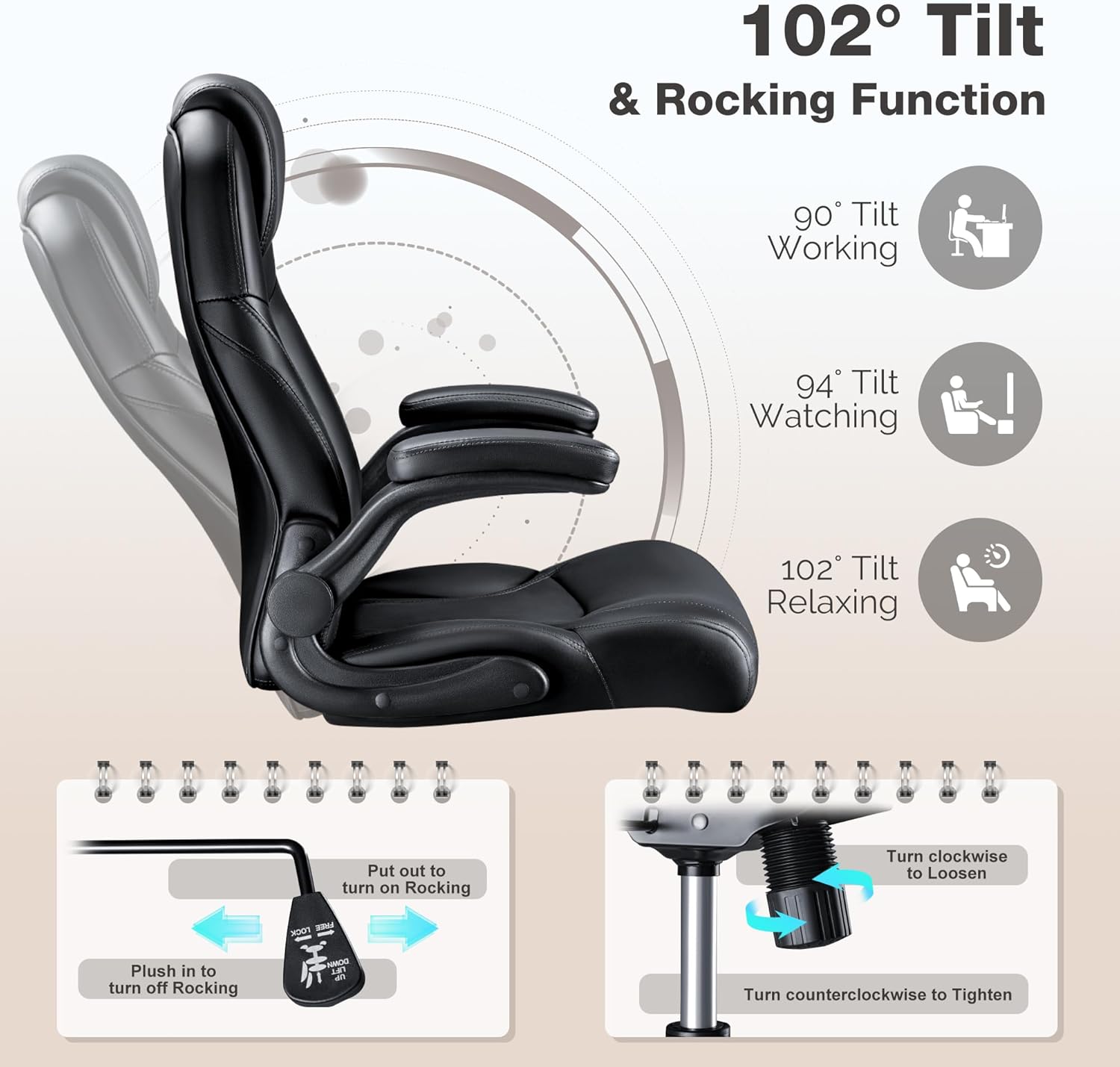 Furmax Big and Tall Office Chair 500lbs, Heavy Duty Office Chairs, Ergonomic High Back Desk Chair, Adjustable Flip Up Armrest Executive Chair Made of PU Leather, Computer Chair for Gaming Desk (Black)