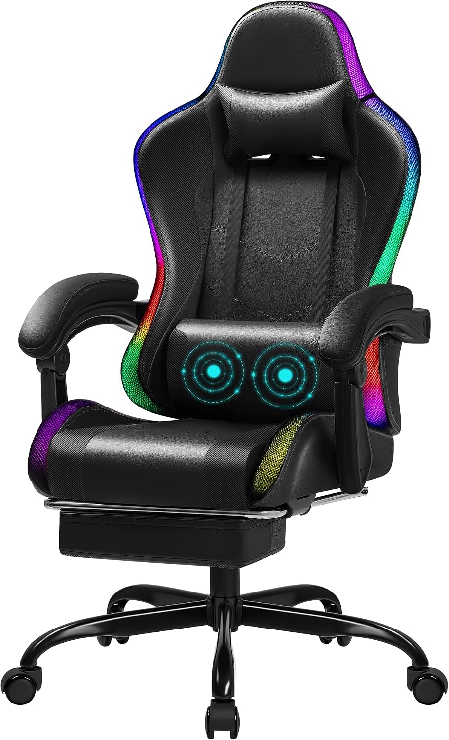 Gaming Chair with RGB, Computer Gaming Chairs with LED Lights and Footrest for Home, Office, Black