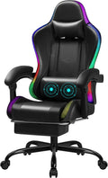 Gaming Chair with RGB, Computer Gaming Chairs with LED Lights and Footrest for Home, Office, Black