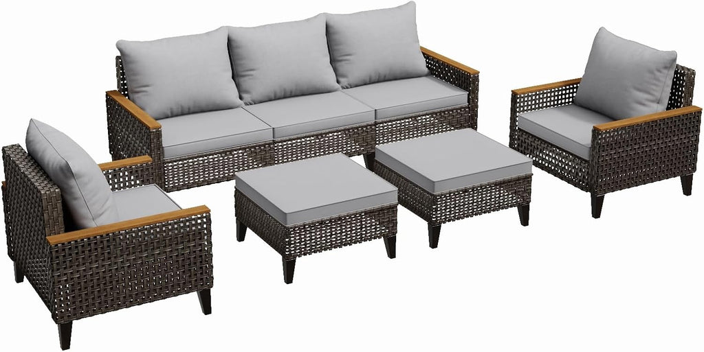 7 Piece Patio Furniture Set, All-Weather Wicker Rattan Outdoor Sectional Sofa Set with High Backrest and Thick Cushions for Garden, Porch, Poolside, Grey