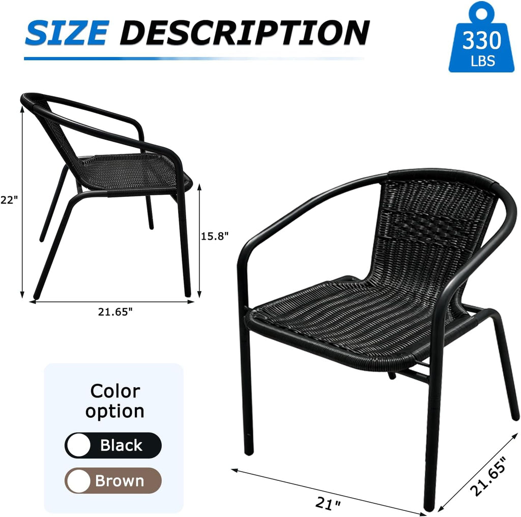 4 Pack Black Stackable Outdoor Rattan Chairs, All-Weather Patio Seating for Balcony Porch Lawn, Small Patio Furniture Set for Front Porch Decor & Outdoor Spaces