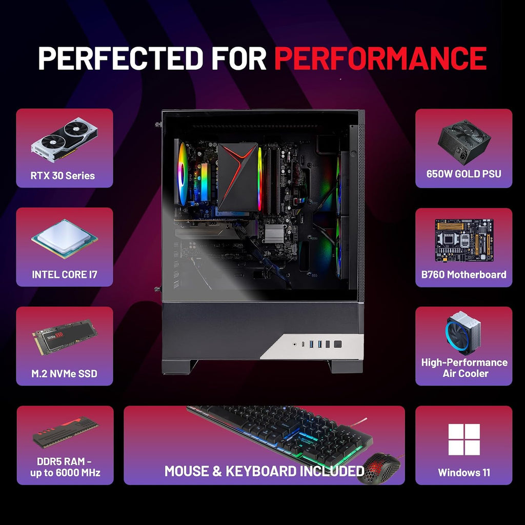 Skytech Gaming Nebula 2 Gaming PC, Intel i5 14400F 2.5GHz, NVIDIA RTX 3050 6GB VRAM, 1TB NVMe SSD, 16GB DDR5 RAM 6000, 650W Gold PSU, WI-FI 5, Windows 11, Desktop