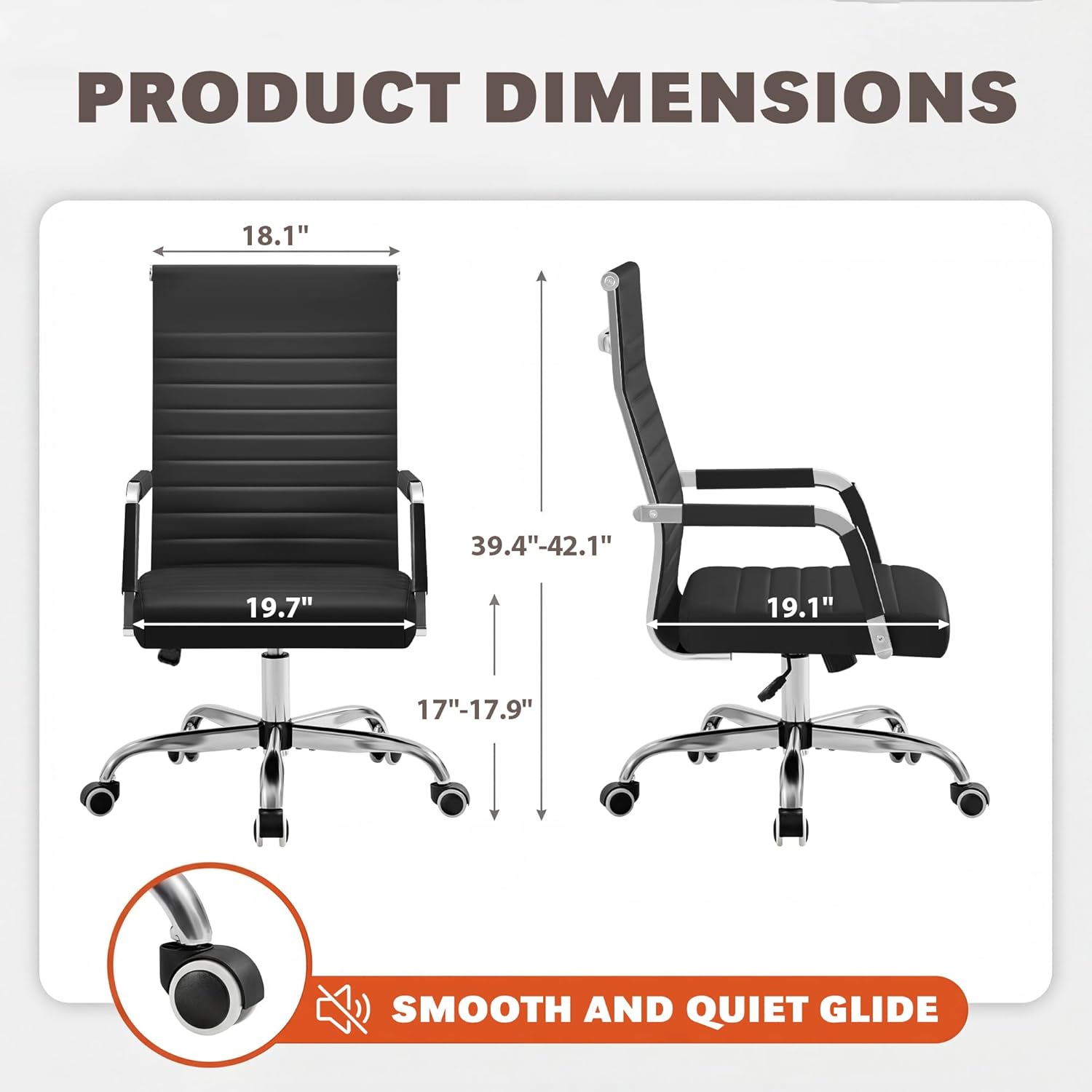 Furmax Ergonomic Office Desk Chair, Executive Ribbed Mid-Back PU Leather Conference Room Chair Adjustable Swivel Chair with Arms (4 pcs, Black)