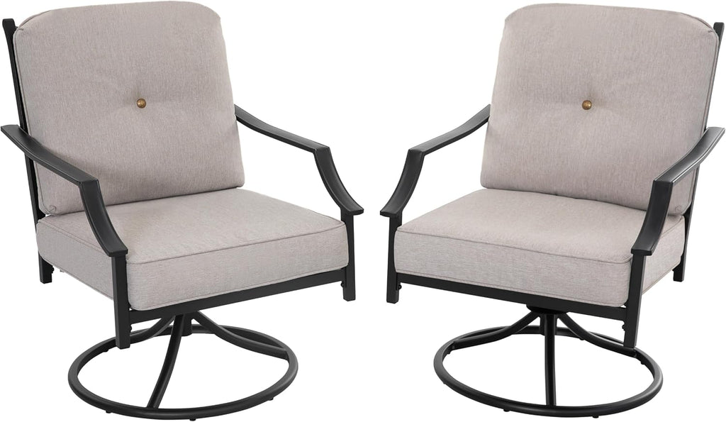 NUU GARDEN 2-Piece Swivel Patio Sofa Set, Wide Seat Metal Rocking Chairs with Thick Olefin Cushions, All-Weather Outdoor Seating for Deck, Porch, Black and Gray