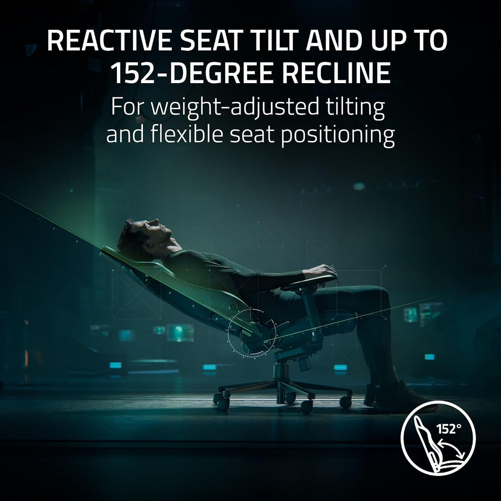 Razer Iskur V2 Gaming Chair: Adaptive Lumbar Support - Adjustable Lumbar Curve - High Density Foam Cushions - Reactive Seat Tilt &152-degree Recline - 4D Armrests - Synthetic Leather - Black