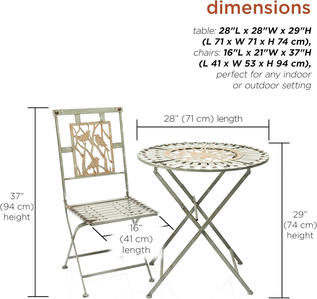 Alpine Corporation Indoor/Outdoor Bird Design 3-Piece Bistro Set Folding Table and Chairs Patio Seating