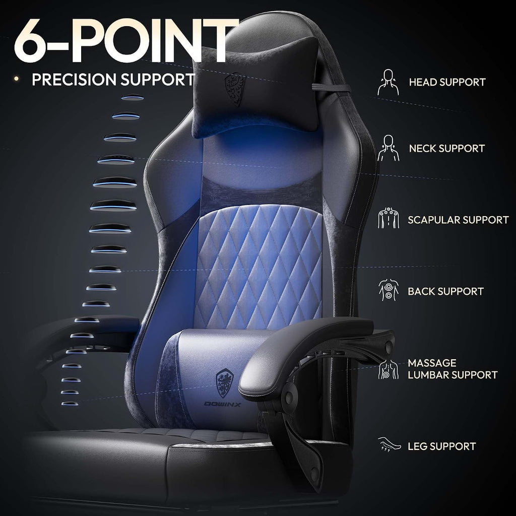 Dowinx Gaming Chair with Pocket Spring Cushion, Ergonomic Computer Chair with Massage Lumbar and Footrest for Adults, High Back Game Chair Leather for Office Gaming 300LBS, All White (Black)