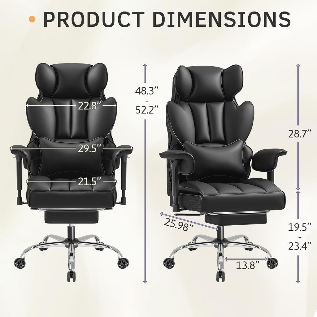 Furmax Big and Tall Office Chair, High Back Gaming Chair with Footrest for Heavy People, 400LBS Ergonomic Comfy Office Chair with Adjustable Armrests for Home Office (Black)