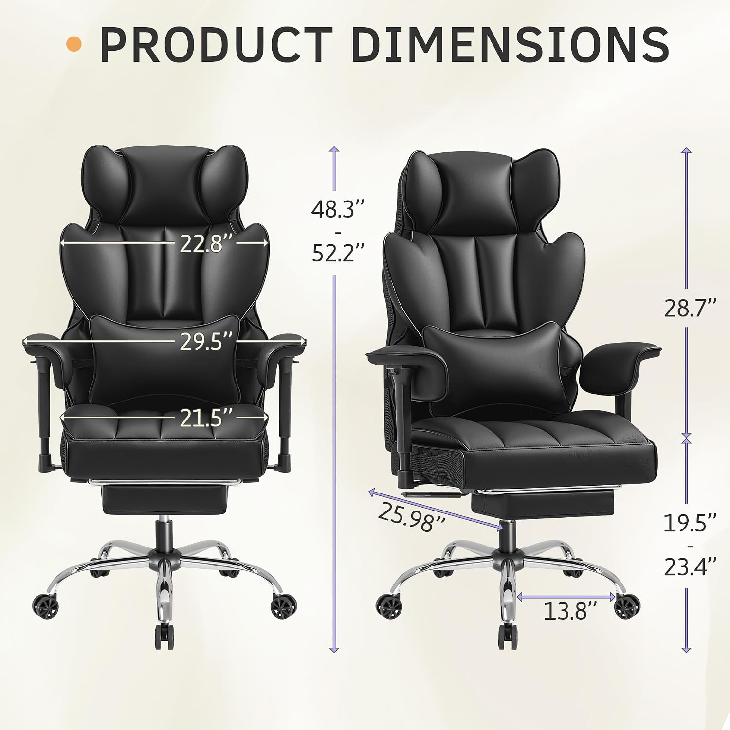 Furmax Big and Tall Office Chair, High Back Gaming Chair with Footrest for Heavy People, 400LBS Ergonomic Comfy Office Chair with Adjustable Armrests for Home Office (Black)