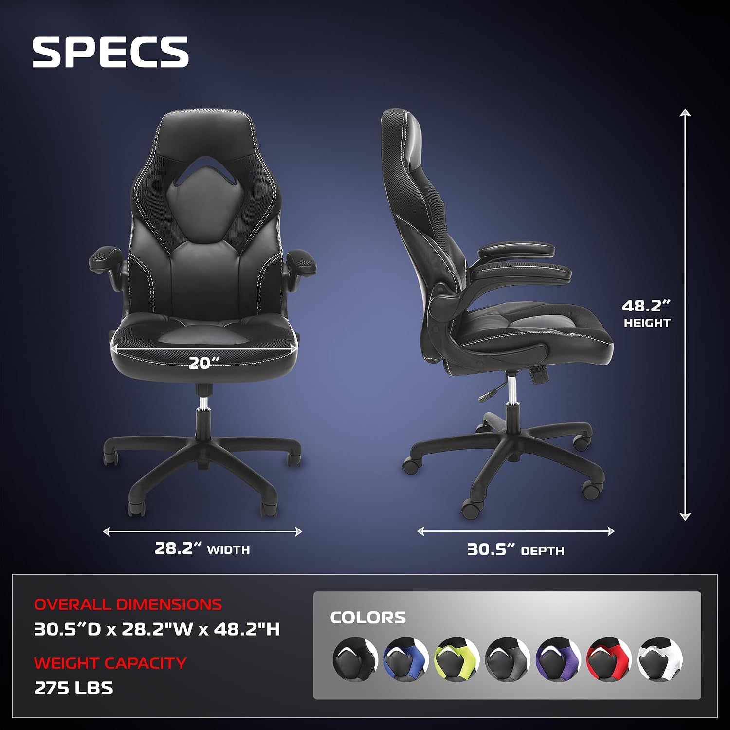RESPAWN 3085 Ergonomic Gaming Chair for Adults, High Back Office Chair with Headrest and Flip Up Arms, Leather Racing Style Gaming Seat with Lumbar Support, Video Game Computer Desk Seat - Black