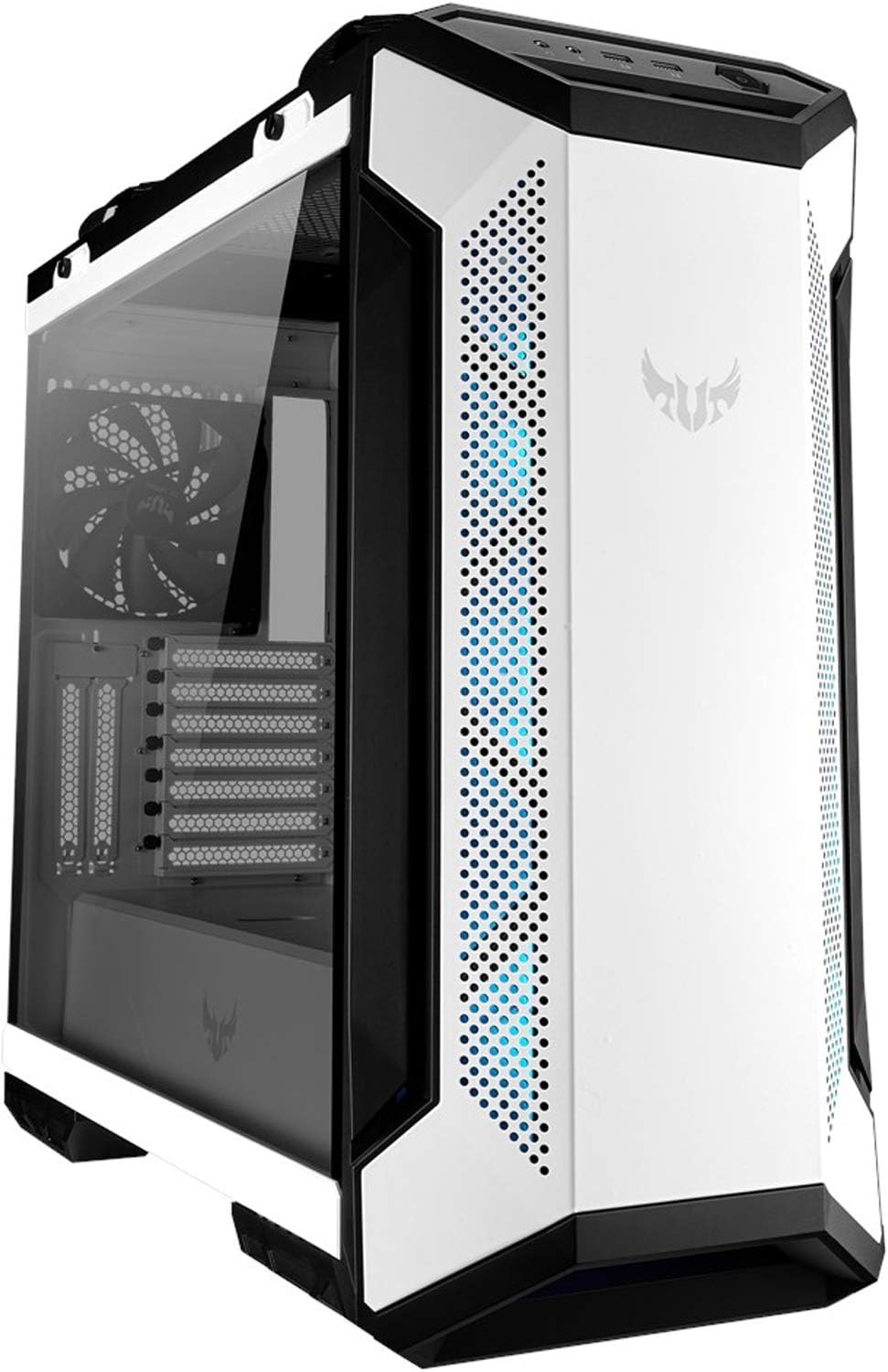 ASUS TUF Gaming GT501 White Edition Mid-Tower Gaming Case, EATX Support, Pre-Installed Four Fans, 2 x USB 3.1 Front Panel, Smoked Tempered Glass, Steel Construction