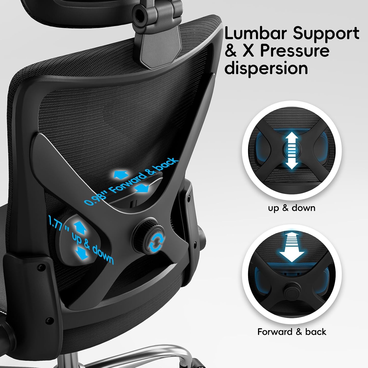 Ergalithic Ergonomic Office Chair-Computer X-Shaped Chair Mesh PU Leather with Adjustable Lumbar Support-Executive Desk Chair High Back with Headrest Flip-Up Arms for Long Hours (Black)
