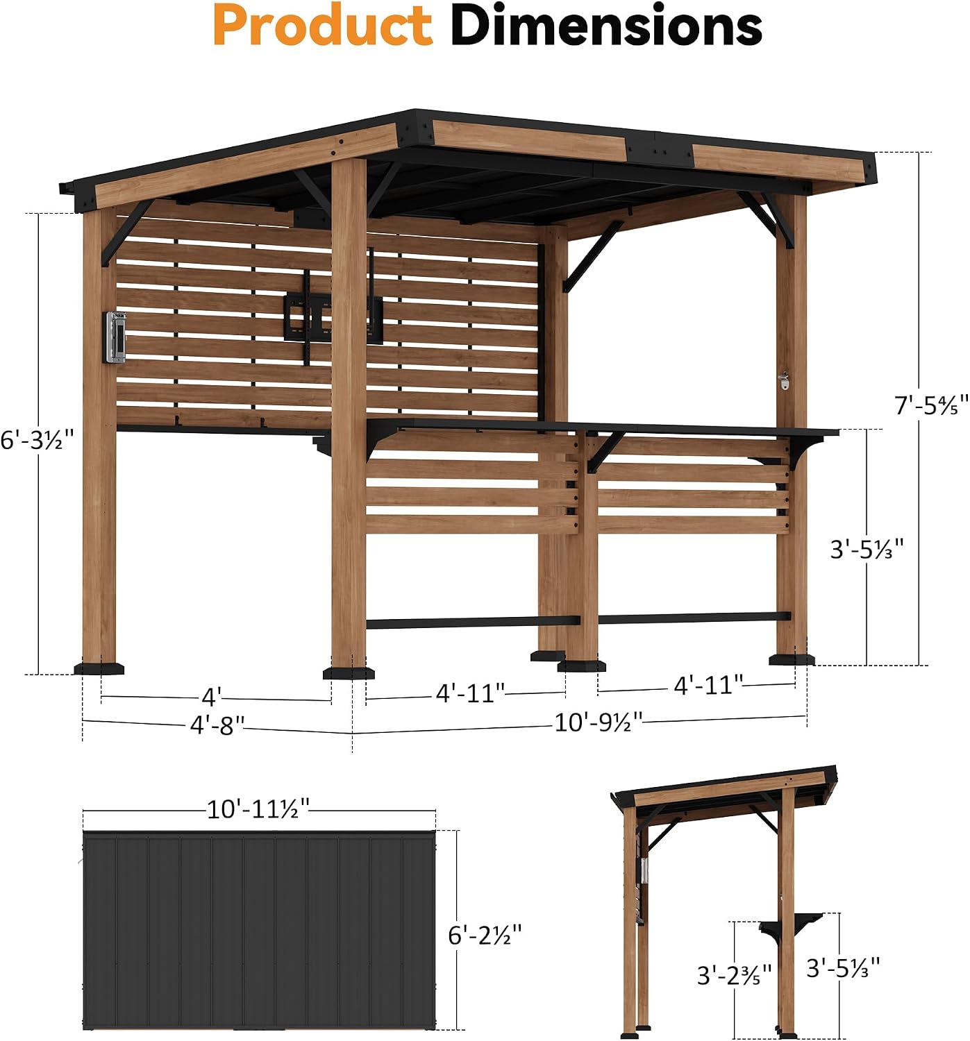 Modern Shade Woodberry Outdoor Bar 6' X 12' with TV Mount, Cedar Wood Gazebo with Dual bar Tops & Shelves, Grill Gazebo with USB and USB-C Charging Ports, Bar Gazebo with Dual Bar Counters for Patio