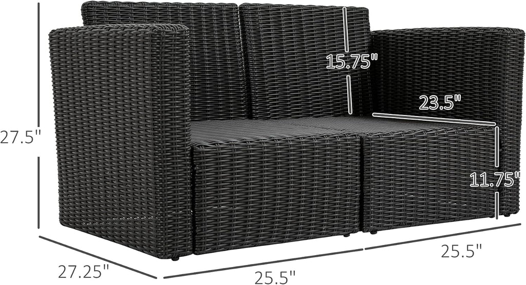 Outsunny 2 Piece Patio Wicker Corner Sofa Set, Outdoor PE Rattan Furniture, with Curved Armrests and Padded Cushions for Balcony, Garden, or Lawn, Beige
