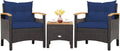 Tangkula 3-Piece Patio Furniture Set, Patiojoy Outdoor Rattan Sofa Set with Coffee Table, Patio Conversation Set with Removable Cushion, Cozy Acacia Wood Armrests for Backyard, Poolside (Navy)