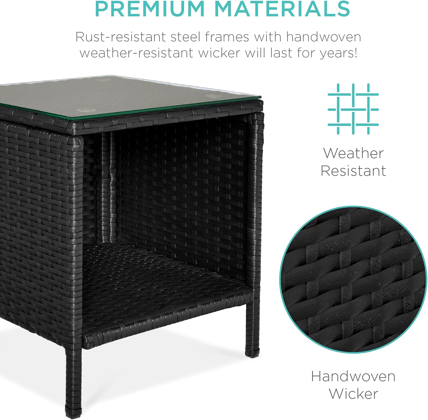 Best Choice Products 3-Piece Outdoor Wicker Conversation Bistro Set, Space Saving Patio Furniture for Garden w/Side Table - Black/Teal