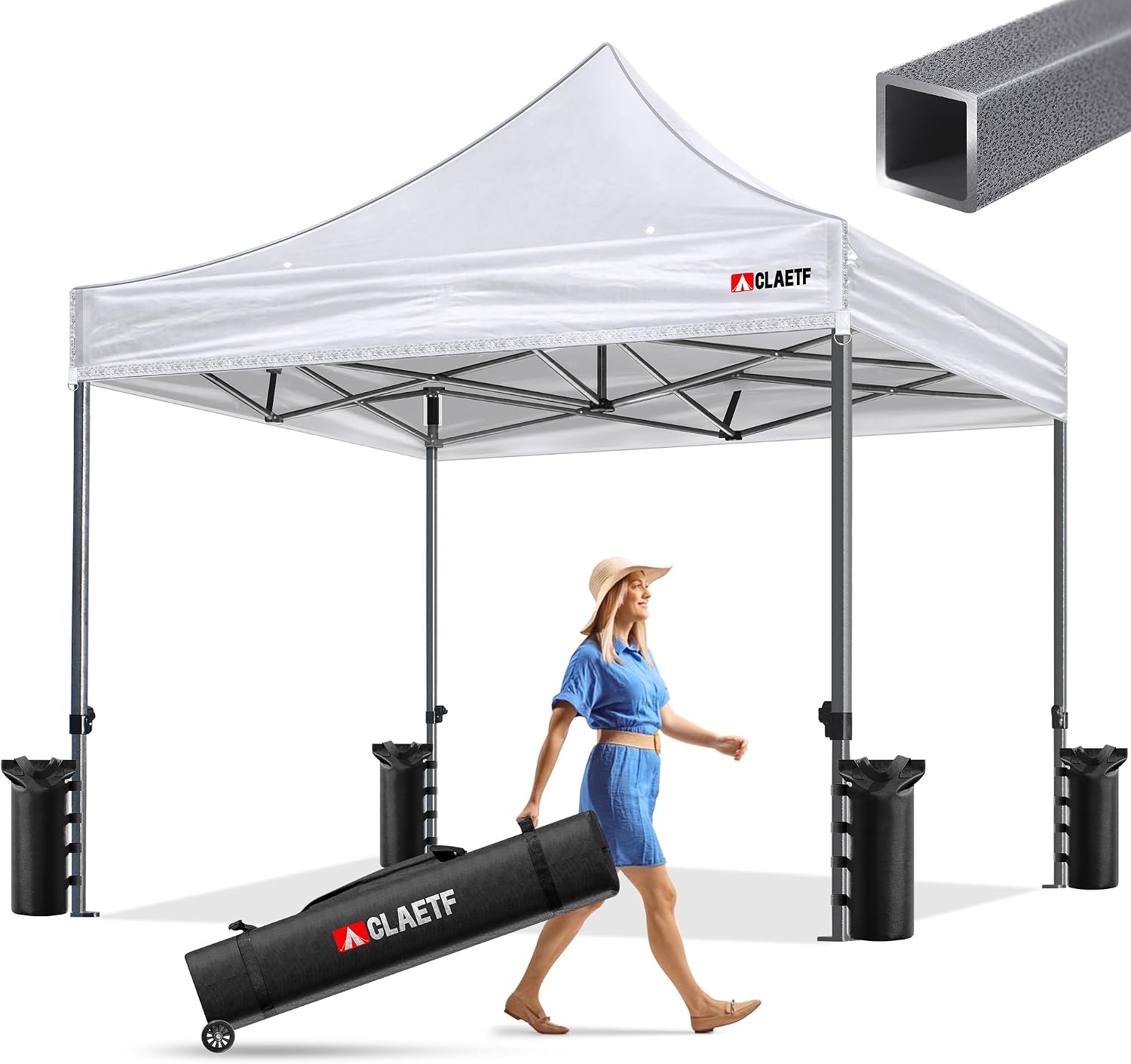 Heavy Duty Pop Up Canopy Tent-8 Drainage Holes,Waterproof & UPF 50+,4 Sandbags,8 Stakes for Commercial,Outdoor Events Instant Set Up,(White 10x10)